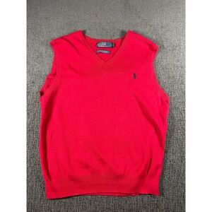 Polo Ralph Lauren Red Pima Cotton V-Neck Sweater Vest Mens Large Navy Pony Logo